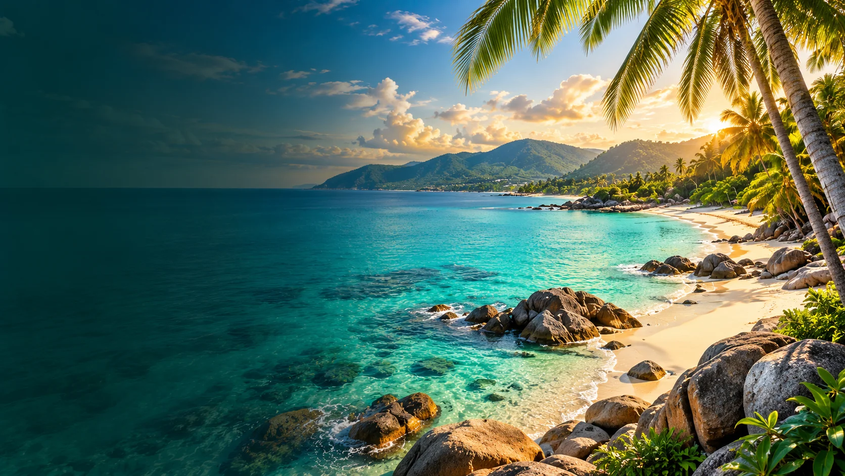 Tropikalna plaża i turkusowa woda na Ko Samui
